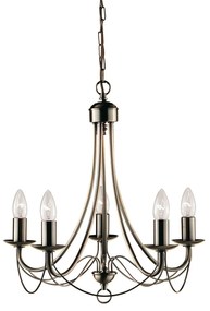 Lampadario Industrial-Nordico Maypole Acciaio Ottone 5 Luci E14