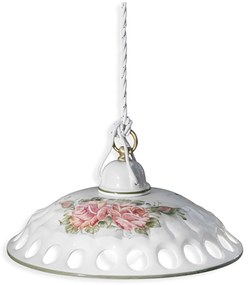 Lampadario Classico Napoli Ceramica E Ottone Satinato Decorato 1 Luce E27
