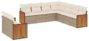 Set divano da giardino 9 pz con cuscini beige in polyrattan