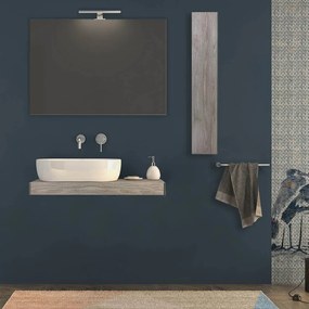 Mensolone bagno 90 cm Rovere sbiancato con specchio filo lucido e pensile da 100 cm