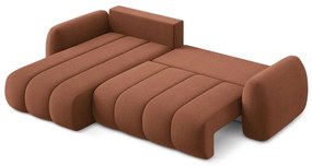 Divano angolare color terracotta allungabile/con contenitore (con penisola a sinistra/con chaise lounge) con rivestimento in bouclé Pele – Makamii