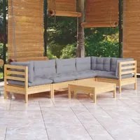 Set Divani da Giardino 6 pz con Cuscini Grigi Massello di Pino 3096387