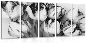 Quadri 5 pezzi – Tulipani primaverili in bianco e nero