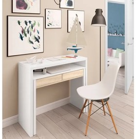 Scrivania Consolle Estraibile Salvaspazio 98x36x87 Cm Bianco E Rovere