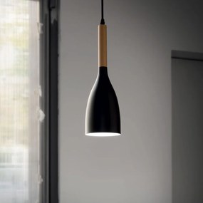 Sospensione Industrial-Minimal Manhattan Legno Nero 1 Luce E14