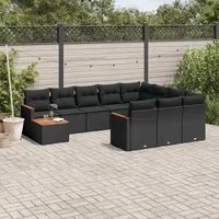 Set Divani da Giardino 11 pz con Cuscini in Polyrattan Nero 3258765