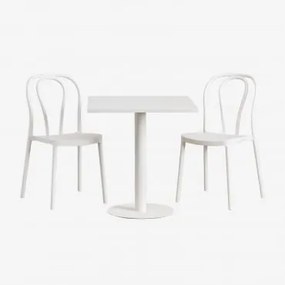 Set Tavolo Quadrato 70x70 Cm E 2 Sedie Da Giardino Mizzi Gardenia Bianco - Sklum