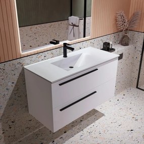 Lavabo a incasso rettangolare vasca centrale Flat L 101 x H 18 x P 46 cm in ceramica bianco lucido