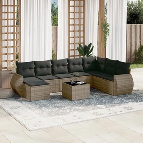 Set divano da giardino 9 pz con cuscini grigio in polyrattan