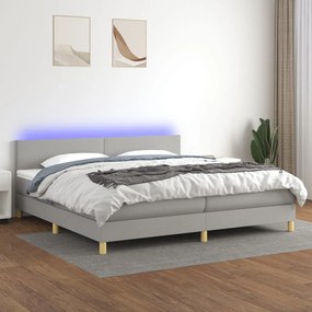 Letto a molle materasso e led grigio chiaro 200x200 cm tessuto