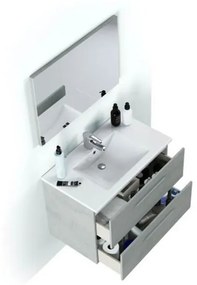 Mobile bagno sospeso 80 cm con lavabo e specchio color cemento - Aruba 99134