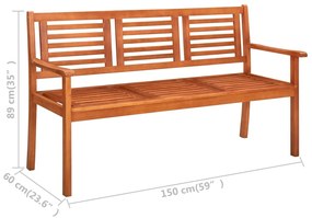 Panchina da Giardino 3 Posti 150 cm Legno Massello di Eucalipto