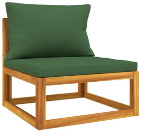 Set salotto da giardino 6pz con cuscini verdi in legno massello