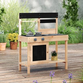 Costway Cucina da esterno per bambini con 2 lavandini removibili rubinetto, Set da cucina per bambini da cucina con spazio Naturale