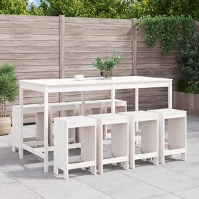 Set Bar da Giardino 9 pz Bianco in Legno Massello di Pino