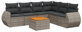 Set Divani da Giardino 7 pz con Cuscini Grigio in Polyrattan