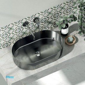 Lavabo D'Appoggio "Jupiter" Da 55 Cm Finitura Gun Metal C/Piletta Click-Clack