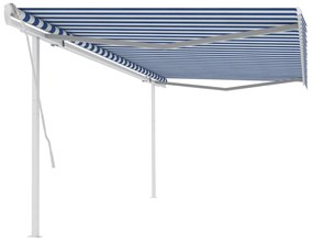 Tenda Da Sole Retrattile Manuale Con Pali 5x3 M Blu E Bianca /