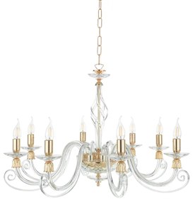 Lampadario a sospensione 1306 in vetro soffiato lavorato a mano 8 luci D84 cm ORO