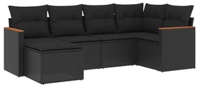 Set divano da giardino 6 pz con cuscini nero in polyrattan