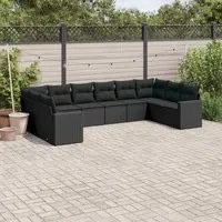 Set Divani da Giardino 10pz con Cuscini in Polyrattan Nero 3219455