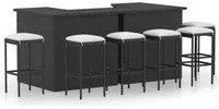 Set Bar da Giardino 8 pz con Cuscini in Polyrattan Nero cod mxl 37171