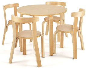 Costway Set tavolo e sedie per bambini da 5 pezzi con schienale curvo in legno, Tavolo attività con 4 sedie Naturale