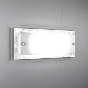 Applique Moderna Tray Metallo Bianco Vetro Foglia Argento 2 Luci E27