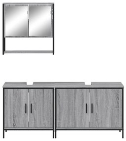 Set mobili da bagno 3 pz grigio sonoma in legno multistrato