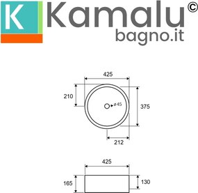 Lavabo design da appoggio rotondo 42cm in ceramica bianca lucida | Litos-342 - KAMALU