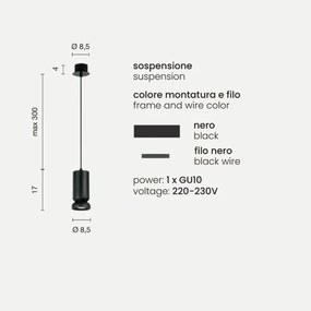 Lampada a sospensione D8,5 cm LILIUM in alluminio verniciato a polvere Nero