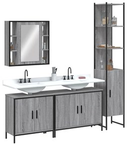 Set mobili da bagno 4 pz grigio sonoma in legno multistrato