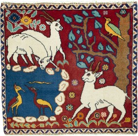 Shiraz Tappeto 70 x 70 Rosso (Iran) Annodato A Mano