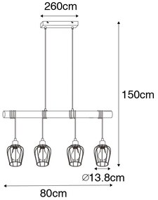 Lampada a sospensione intelligente nera con legno incl. 4 Wifi A60 - Stronk
