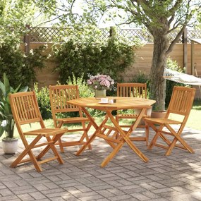 Set Pranzo Da Giardino Pieghevole 5pz Legno Massello Di Acacia /