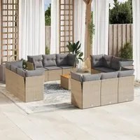 Set Divano da Giardino 13 pz con Cuscini Beige in Polyrattan 3223539