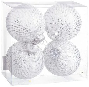 Palle di Natale Bianco Argentato Plastica Tessuto Paillettes 10 x 10 x 10 cm (4 Unità)