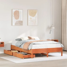 Letto Senza Materasso Marrone Cera 160x200 Cm İn Legno Di Pino /
