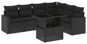Set divani da giardino con cuscini 7pz nero polyrattan