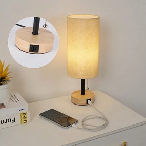 Brilagi - Lampada da tavolo con porta USB TABLON 1xE27/25W/230V rovere/nero/beige