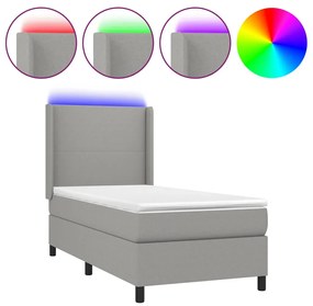 Letto a molle materasso e led grigio chiaro 80x200 cm tessuto