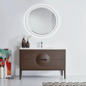 Mobile Bagno A Terra "Sphere" Da 120 Cm Composto Da Due Cassetti Lavabo E Specchio Finitura Noce