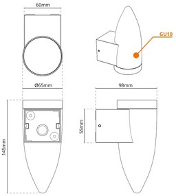 Applique da Parete a Cono per esterni IP65 GU10 - Grigia