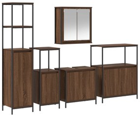 Set di mobili da bagno  a 5 pezzi rovere marrone legno ingegnerizzato