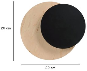 Applique 1 Luce A Disco Con Base In Legno Naturale E Acciaio Nero