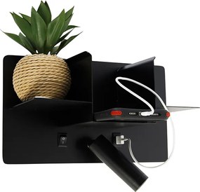 Applique moderna nera con LED e USB - Thijs
