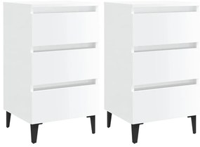 Comodini con Gambe in Metallo 2pz Bianco Lucido 40x35x69 cm