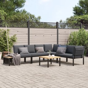 Set divani da giardino 5 pz con cuscini in alluminio nero