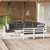 Set Divani da Giardino 8 pz con Cuscini Bianchi Legno di Pino cod mxl 44368