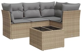 Set divano da giardino 5 pz con cuscini beige in polyrattan